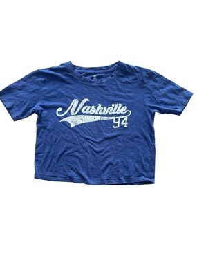 Nashville Graphic Crop T-Shirt Blue Distressed Print Casual Tee Size Medium